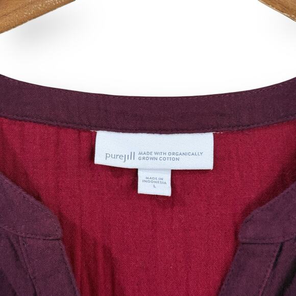 J Jill Pure Jill Color-Block Double-Cloth Dress Size L Burgundy Organic Cotton - Picture 3 of 11